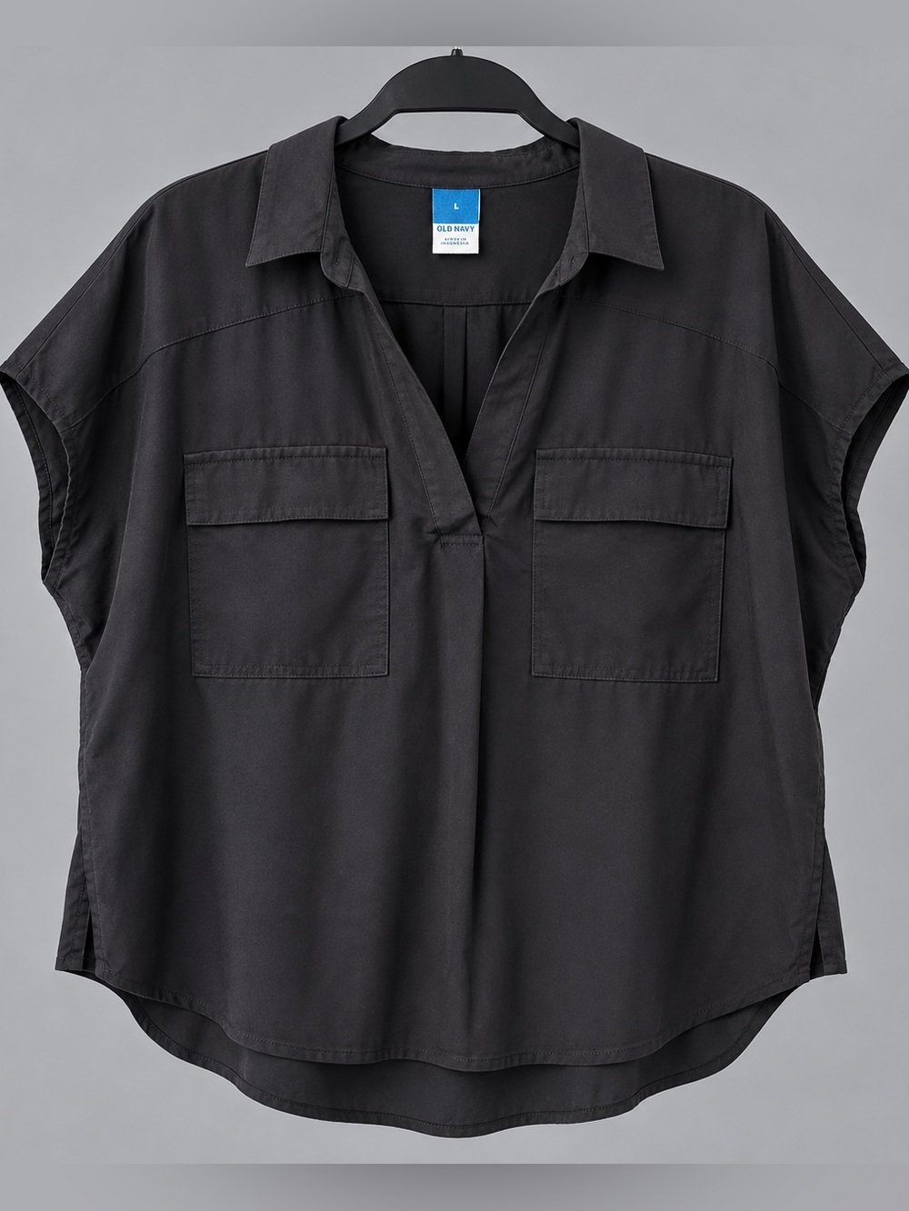 Old Navy Black Utility Pocket Dolman Short Sleeve Blouse Large